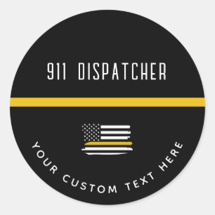 Personlig Thin Guld Line Flagga 911 Dispatcher Runt Klistermärke