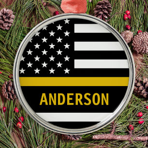 Personlig Thin Guld Line Flagga US 911 Dispatcher Julgransprydnad Metall
