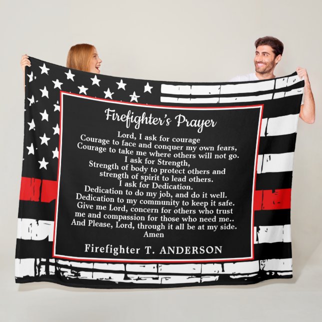 Personlig Thin Red Line Firefighter Prayer Fleecefilt (På plats)