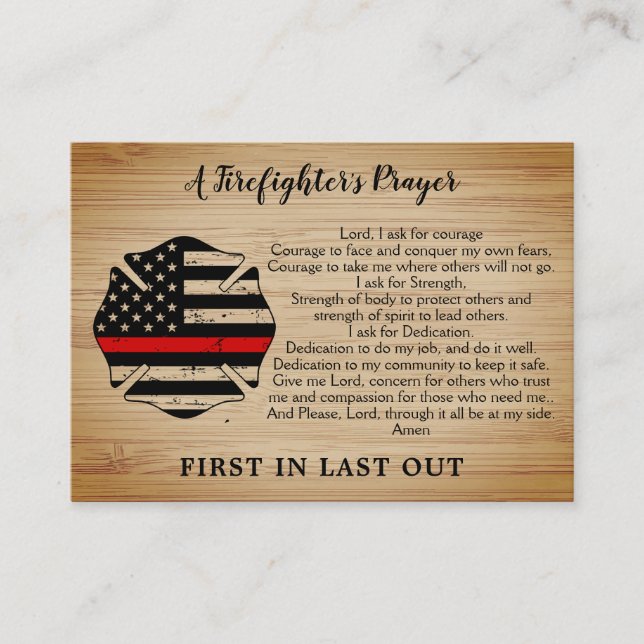 Personlig Thin Red Line Firefighter Prayer Visitkort (Framsida)