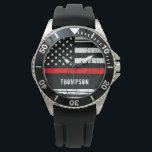 Personlig Thin Red Line Flagga Firefighter Armbandsur<br><div class="desc">Thin Red Line Firefighter Watch - American flagga design in Firefighter Flagga,  stress design . Fin gåva till din favoritbrandman eller brandman. Underbar brandgator pension-gåva eller uppskattningsgåva. Anpassa till namn. COPYRIGHT © 2020 Judy Burrows,  Black Hund Art - Med alla Höger reserverade. Personlig Thin Red Line Flagga Firefighter Watch</div>