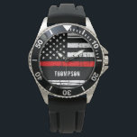 Personlig Thin Red Line Flagga Firefighter Armbandsur<br><div class="desc">Thin Red Line Firefighter Watch - American flagga design in Firefighter Flagga,  stress design . Fin gåva till din favoritbrandman eller brandman. Underbar brandgator pension-gåva eller uppskattningsgåva. Anpassa till namn. COPYRIGHT © 2020 Judy Burrows,  Black Hund Art - Med alla Höger reserverade. Personlig Thin Red Line Flagga Firefighter Watch</div>