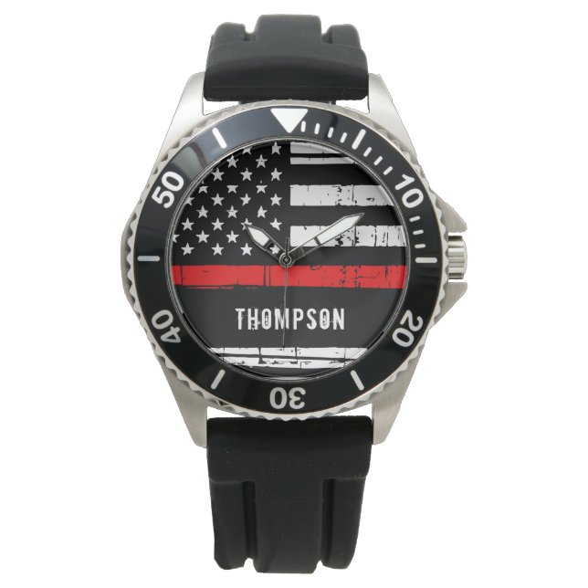 Personlig Thin Red Line Flagga Firefighter Armbandsur (Framsida)