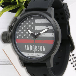 Personlig Thin Red Line Flagga Firefighter Armbandsur