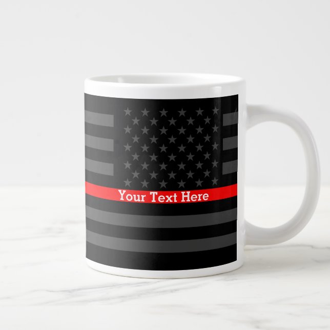 Personlig Thin Red Line Grått US Flagga Design på Jumbo Mugg (Höger)