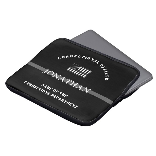Personlig Thin Silver Line Corrections Officer Laptop Fodral (Framsida topp)