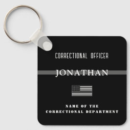 Personlig Thin Silver Line Corrections Officer Nyckelring