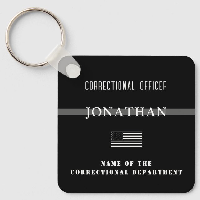 Personlig Thin Silver Line Corrections Officer Nyckelring (Framsida)