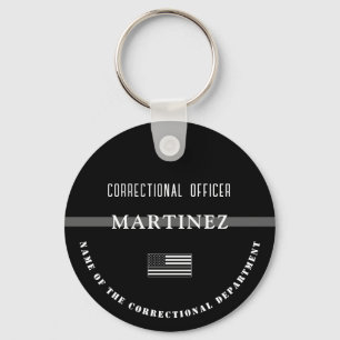 Personlig Thin Silver Line Corrections Officer Nyckelring