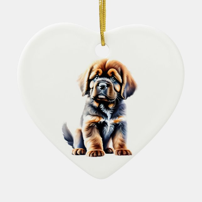 Personlig Tibetan Mastiff Puppy Julgransprydnad Keramik (Framsidan)