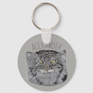 Personlig Tibetansk Pallas Cat Grått Keychain Nyckelring