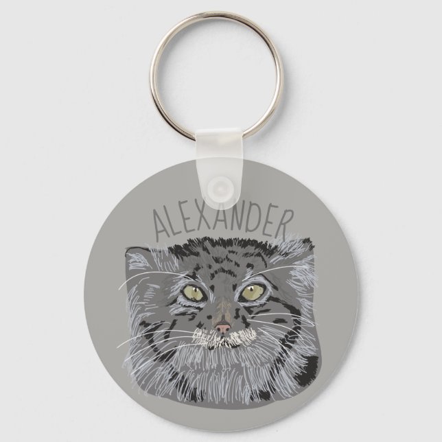 Personlig Tibetansk Pallas Cat Grått Keychain Nyckelring (Framsida)