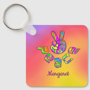 Personlig Tie Dye Peace Keychain Nyckelring