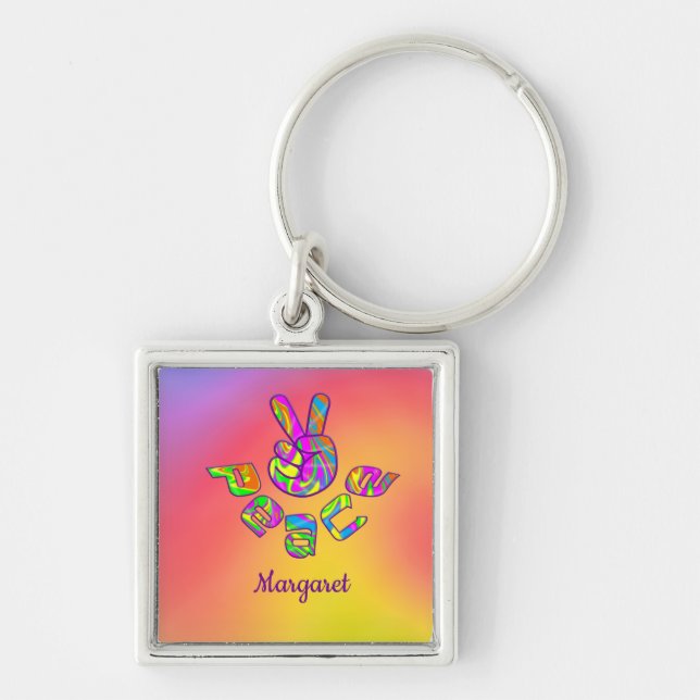 Personlig Tie Dye Peace Keychain Nyckelring (Framsidan)
