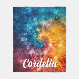Personlig Tie Dye Throw Blanket med Namn Fleecefilt