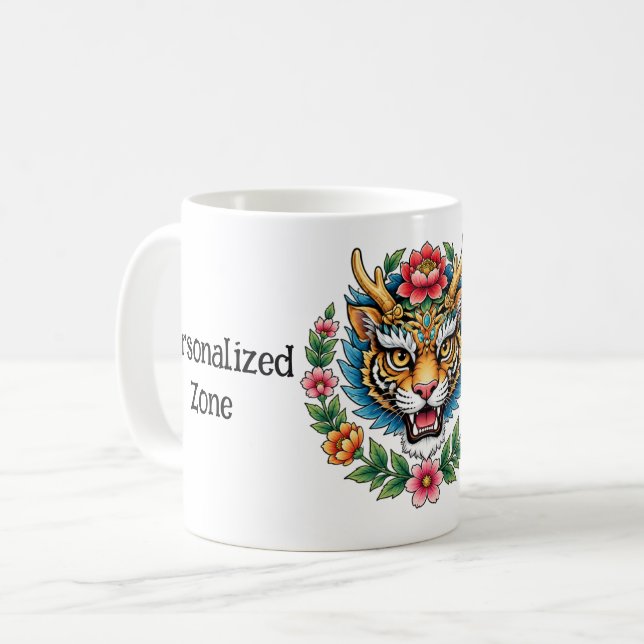 Personlig Tiger Blommig Tattoo Mugg (Framsida vänster)