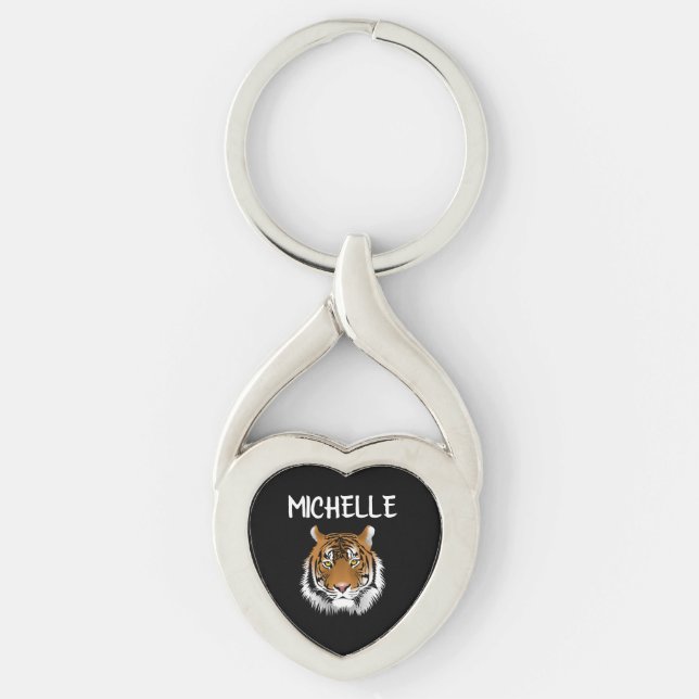 PERSONLIG TIGER Metall Keychain Necklace Twisted Heart Silverfärgad Nyckelring (Framsidan)