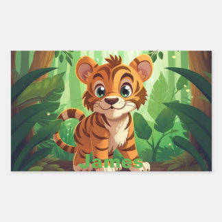 Personlig Tiger Stickers. Woodland Baby Tiger. Rektangulärt Klistermärke
