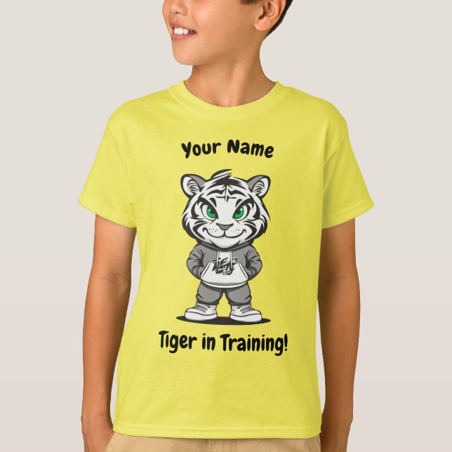 Personlig Tiger - "Tiger in Training" T Shirt (Framsida)