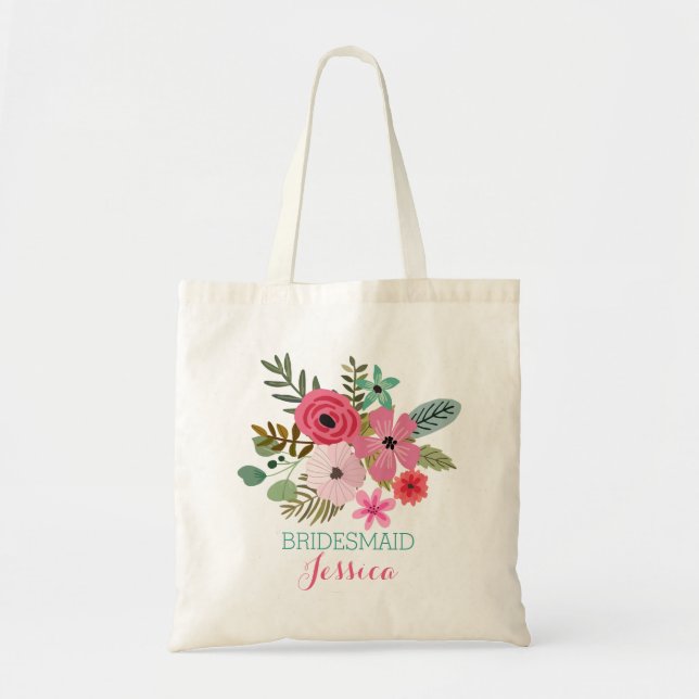 Personlig till väskan Blommigt boho tote Tygkasse (Framsidan)