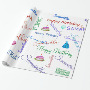 Personlig tillägg av namn anpassad glad födelsedag presentpapper