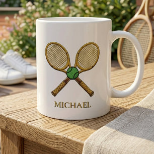 Personlig Tillämpa Ditt Namn Tennisracketar Kaffemugg