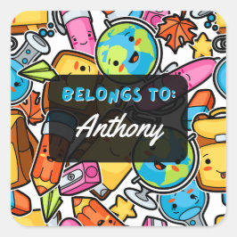 Personlig TILLHÖR TILL Kawaii School Sticker Fyrkantigt Klistermärke