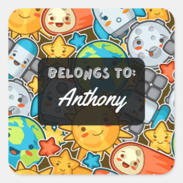 Personlig TILLHÖR TILL Kawaii Space-märke Fyrkantigt Klistermärke