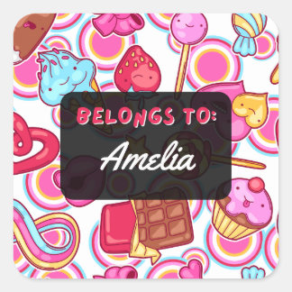 Personlig TILLHÖR TILL Kawaii Sweets Sticker Fyrkantigt Klistermärke
