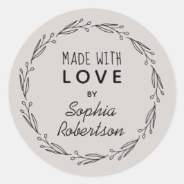Personlig tillverkad med Kärlek kransetikett Runt Klistermärke