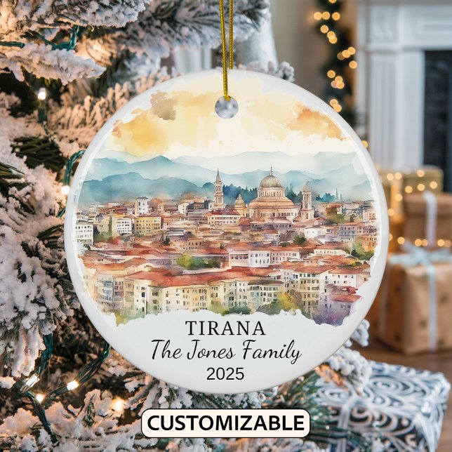 Personlig Tirana Ornament, Albanien Gift Julgransprydnad Keramik (Skapare uppladdad)