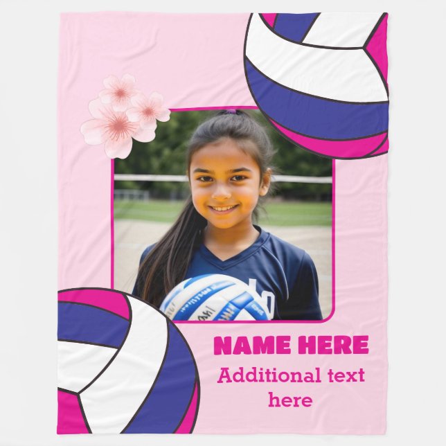 Personlig tjej foto volleyboll fleecefilt (Framsidan)
