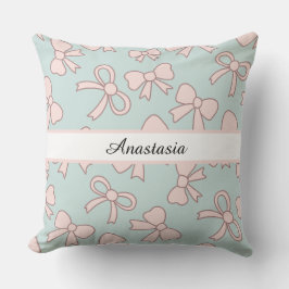 Personlig Tjej Söt Snygg Båge Namn Blå Rosa Kudde