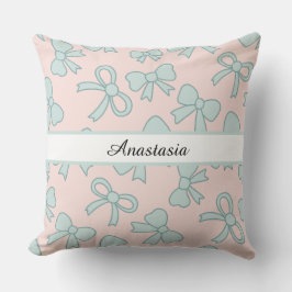 Personlig Tjej Söt Snygg Båge Namn Rosa Blå Kudde