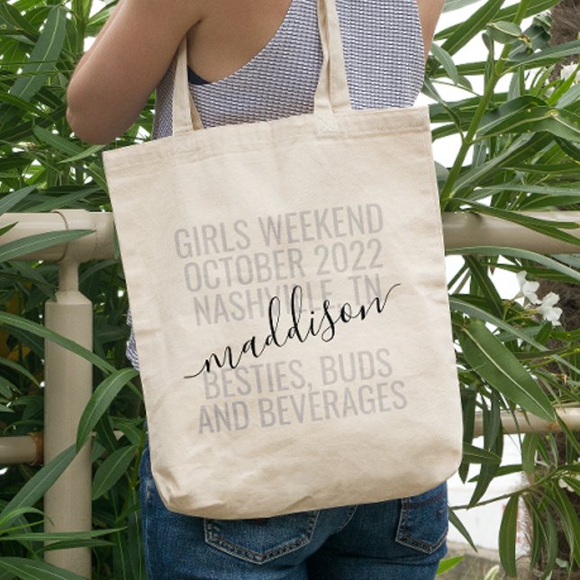 Personlig tjejveckosemesterresa Anpassad Tygkasse (Girls Weekend Trip Personalized Canvas Tote Bag with Names, Date, and Location and fun quote.)