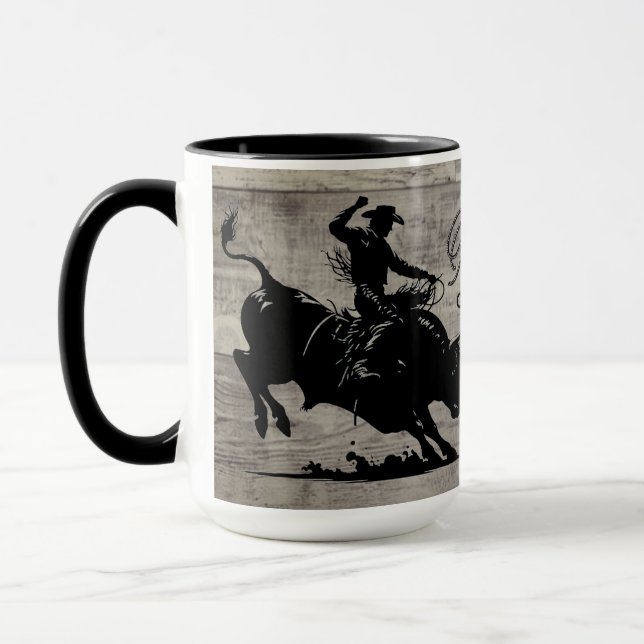 Personlig tjurryttare Rodeo Rustik Mugg (Vänster)
