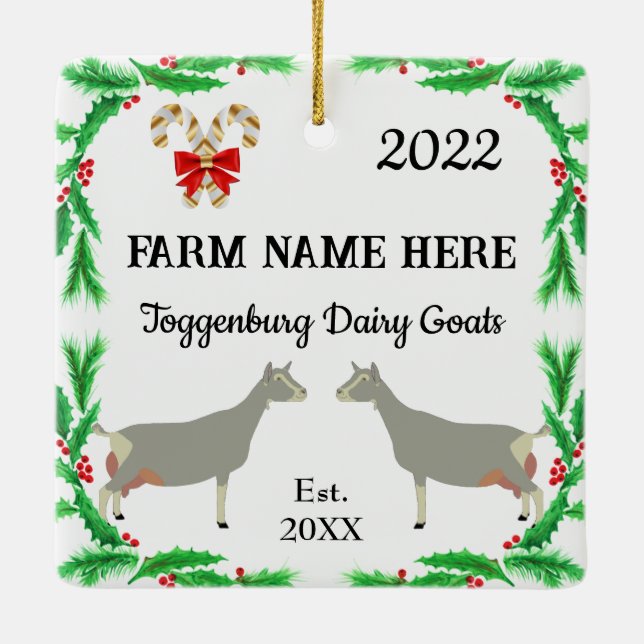 Personlig Toggenburg Dairy Goat Farm jul Julgransprydnad Keramik (Baksida)