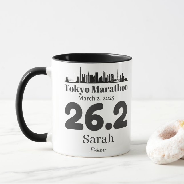 Personlig Tokyo Marathon Finisher, Tokyo 26.2 Mugg (Med munk)