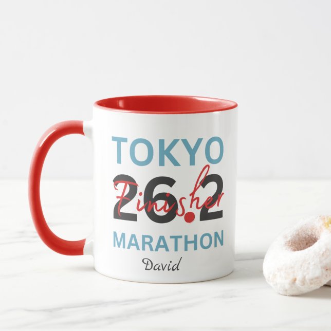 Personlig Tokyo Marathon Finisher, Tokyo Gift Mugg (Med munk)