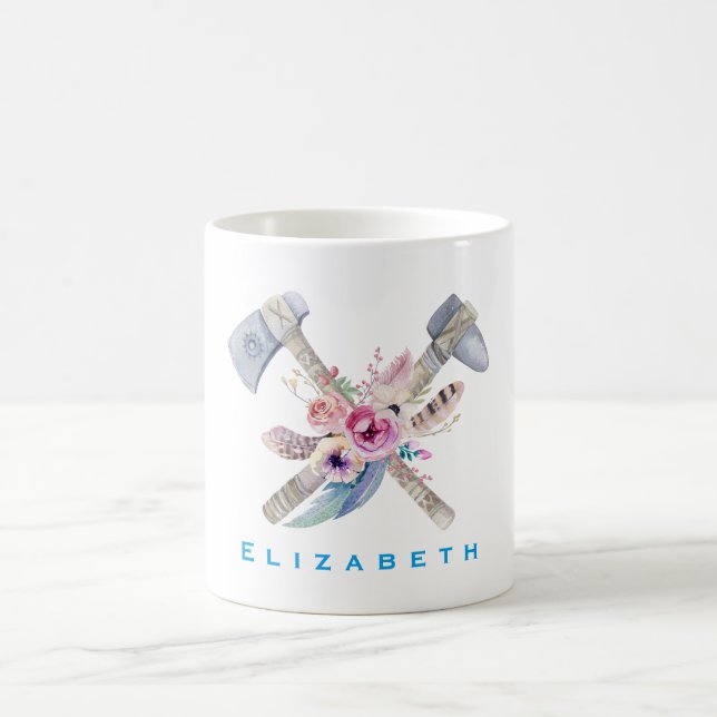 Personlig Tomahawk Feathers and Flowers Kaffemugg (Center)