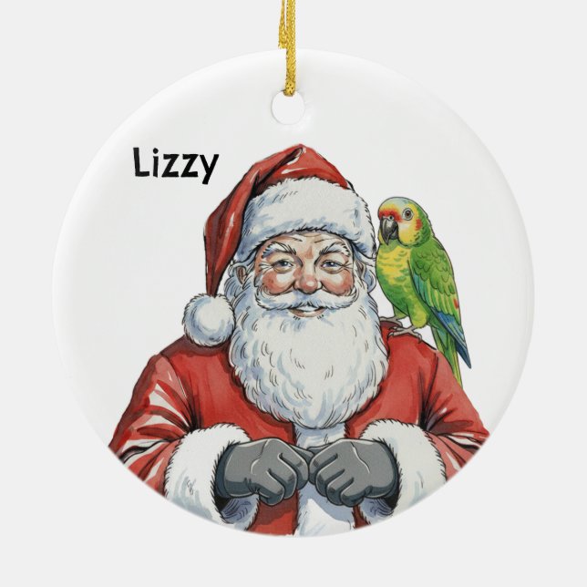 Personlig tomte med amazonpapegoja julgransprydnad keramik (Baksidan)
