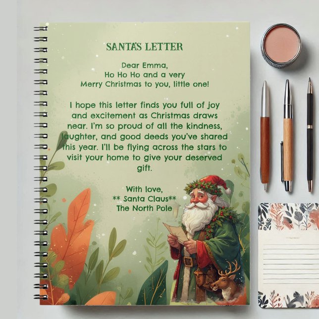 Personlig tomte Nordpolen renar grön Anteckningsbok (Personalized Santa Claus North Pole Reindeer Green Notebook)