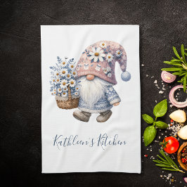 Personlig tomte tusenskönor vita gula blommor kökshandduk