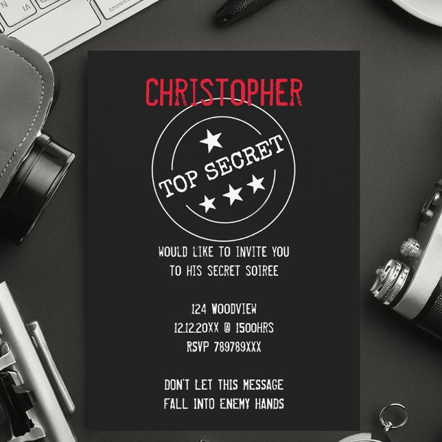 PERSONLIG TOP SECRET PARTY INBJUDNINGAR (Top Secret party invites not just for kids)