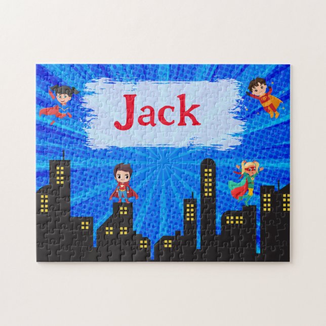Personlig Toppen Hero Child Namn Puzzle Pussel (Horisontell)