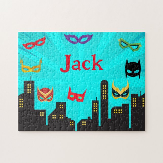 Personlig Toppen Hero Child Namn Puzzle Pussel (Horisontell)