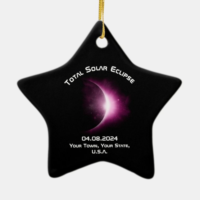 Personlig TOTAL SOLAR ECLIPSE 2024 Ceramic Star Julgransprydnad Keramik (Baksidan)