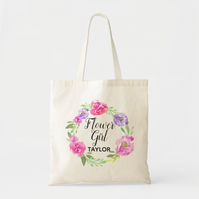 Personlig Tote Bag Blommigt Flower Girl Tygkasse (Framsidan)