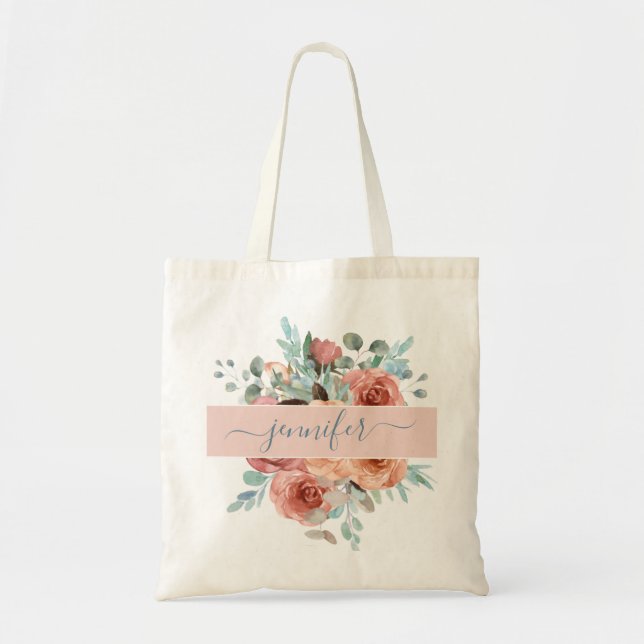 Personlig Tote Bag, Blommigt Tote Bag. Bridesmaid Tygkasse (Framsidan)