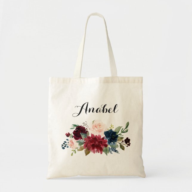 Personlig Tote Bag. Blommigt Tote Bag. Bridesmaid Tygkasse (Framsidan)